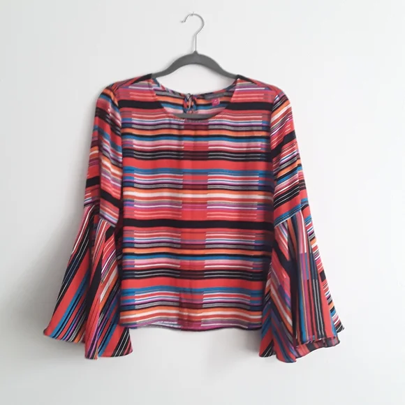 Multicolor Striped oversized bell sleeves blouse - Picture 3 of 7